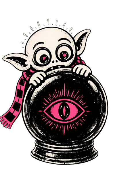A goblin peering over an enchanted palantir